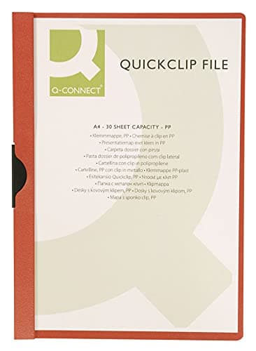 Image of Clip Report File Q-CONNECT Metal Clip PP A4 200/350 Micron Red/Document Archiving/Type-Hard, with Metal Clip/Material-PP/Label-N.a. / Colour-Red/Format-A4 / Weight (g/m2)-N.a.