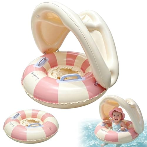 Image of Baby Swimming Float, Baby Pool Float with Canopy, Baby Float with UPF 50+ Detachable Canopy, Baby Seat & Handle, Baby Swimming Ring for Children, Pool Inflatables for Babies 0-36 Months