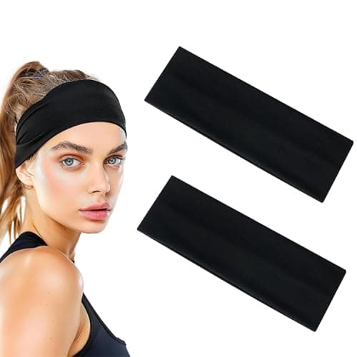 Image of 5cm Wide Black Headbands Fashion Head Bands for Women & men Soft Fabric Stretchy Hair Bands for Makeup, Yoga, Running, Gym, Exercise, Yoga (Black+Black)