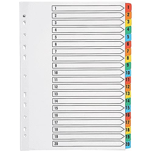 Image of Q-Connect Index A4 Multi-Punched 1-20 Reinforced Multi-Colour Numbered Tabs KF01521