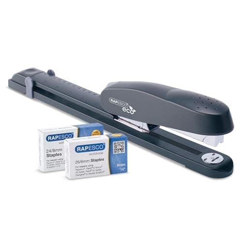Image of Rapesco 1480 ECO 790 Heavy Duty Long Arm Stapler with 2000 Staples, 50 Sheet Capacity, Charcoal