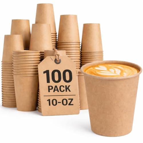 Image of 10oz Kraft Disposable Coffee Cups – 300ml Brown Unbleached Paper Cups for Tea, Coffee & Hot/Cold Drinks | Eco Friendly Takeaway Cups | Natural Paper | 100 Pack