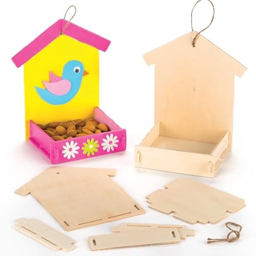Image of Baker Ross AF340 Mini Wooden Bird Feeder Kits, Bird Feeder to paint and Decorate for Kids Arts and Crafts or Garden Projects (Pack of 3)