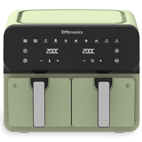Image of EMtronics 8L Dual Zone Air Fryer 2500W Family Size, 8 Preset Cooking Mode, Match Cook & Smart Finish Functions, 8 Litre - Sage Green