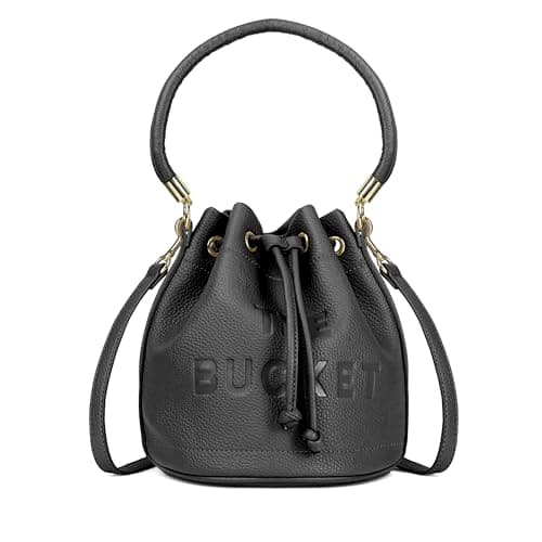 Image of Bucket Bag for Women Faux Leather Designer Handbag with Drawstring, Ladies Crossbody Bag, Women's Hobos & Shoulder bags (Black, Small)