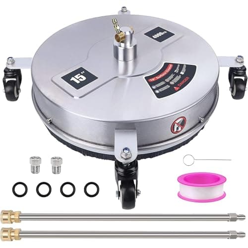 Image of 15" Pressure Washer Surface Cleaner with 4 Wheels, Stainless Steel Housing & 1/4" Quick Connector, Power Washer Attachment with 2 Extension Wands, 2 Replacement Nozzles, 4000 PSI (15inch)