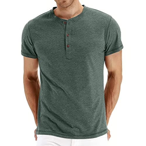 Image of AOTORR Mens Henley T-Shirts Crew Neck Shirts Casual Button Tops Short Sleeve Sports Shirt AMZ028 Green L