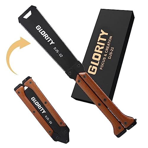 Image of GLORITY Hand Saw, 8 Inch Japanese Folding Pruning Saw, 13/14 TPI Double Edges, 3 Side Grinding Gear Saw, SK5 Blade Pull Saw, Hand Saws for Hard & Soft Wood, DIY，DJS-22