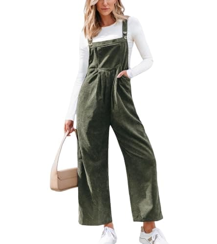 Image of CUPSHE Womens Corduroy Jumpsuit Square Neck Sleeveless Overall Front Pocket Wide Leg Fall Casual Playsuit Green L