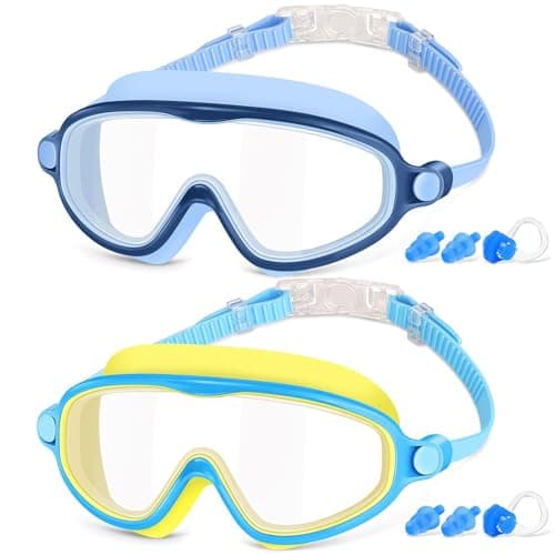 Image of COOLOO Kids Swimming Goggles, 2 Pack Kids Goggles Childrens Swimming Goggles for Age 4-14 Wide Vision Anti-Fog UV Protection Waterproof 180° HD Vision for Junior Boys Girls