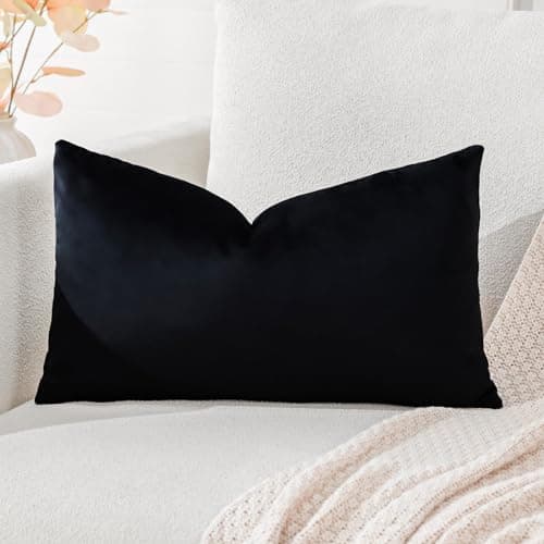 Image of Artscope Luxury Velvet Cushion Covers Super Soft Decorative Throw Pillow Covers Case Lumbar Cushion Cases for Sofa Couch Bedroom Car Decor 30x50cm Black