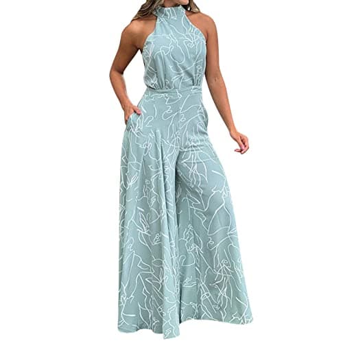 Image of Women's Straight Jumpsuit - Chic Women's Sexy Printed Sleeveless High Waist Jumpsuit with Off the Shoulder Elegant Wide Leg Trousers Bodysuit for Prom