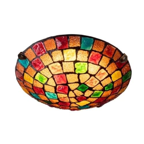 Image of JUDU Tiffany Ceiling Lights Vintage Stained Glass Ceiling Light 12/16 Inch Tiffany Flush Mount Ceiling Light for Bedroom Dining Living Room Entryway Foyer (30cm)