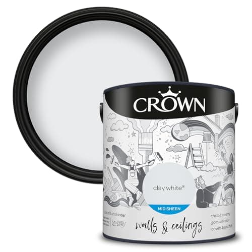 Image of Crown Clay White - Mid Sheen Emulsion Paint - Wipeable, Scuff Resistant - Cool Off White Paint - Kitchen & Bathroom Paint - 5L