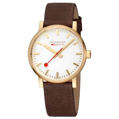 Image of Mondaine MSE.40112.LGV Men's Analogue Quartz Watch with Leather Strap, Gold, Strap.