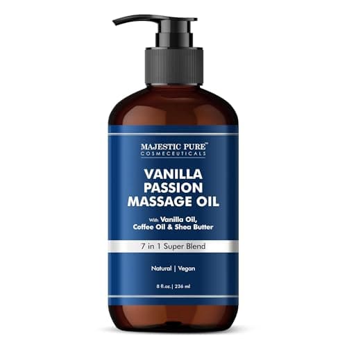 Image of Majestic Pure Vanilla Passion Massage Oil 236 ml - with Vanilla Oil, Coffee Oil & Shea Butter, Invigorating & Relaxing Body Massage Oil, for Men & Women