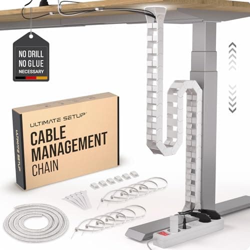 Image of Under desk cable management raceway – Perfect for sit stand desk cable management – Flexible cable snake -Vertebrae cable management (White)