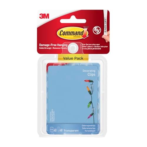 Image of Command Decorating Clips, Value Pack of 40 Mini Hooks and 48 Small Adhesive Strips, Transparent - Hanging Clips for Decorations and Fairy Lights, Wall Adhesive - Damage Free Hanging