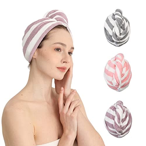 Image of Good Nite 3 Pack Microfibre Hair Drying Towel Wrap Super Absorbent Twist with Buttons Dry Hair Turbans for Women Girl Wet Hair