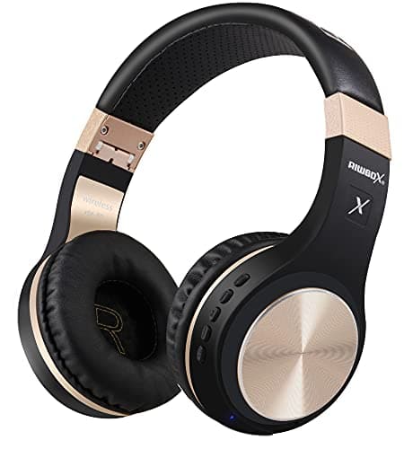 Image of Riwbox Bluetooth Headphones, XBT-80 Wireless foldable Headset Over Ear Bluetooth headphones with Microphone and Volume Control for Cellphones iPad iPhone TV Laptop Computer (Black&Gold)