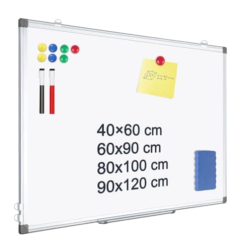 Image of QUEENLINK Magnetic Whiteboard, 40 X 60 cm Dry Erase White Board, Aluminium Frame Writing Board for Home Office School, 2 Markers, 1 Pen Tray