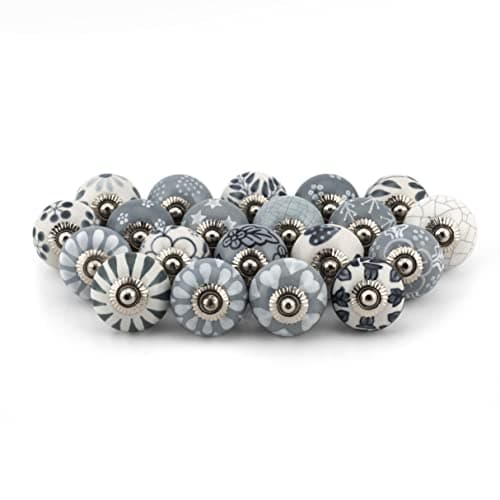 Image of Craft Trade Grey Door Cabinet Knobs for Dresser Drawer Vintage Closet Ceramic Knob Pull Handles Cupboard Wardrobe Knobs for Kitchen Furniture Home Décor - Pack of 20