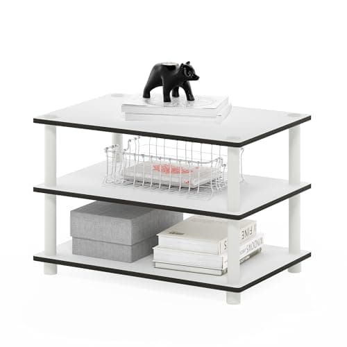 Image of Furinno JUST Coffee Table, 3-Tier Modern Coffee Table with Open Shelf, Toolless Assembly Side Table, for Living Room, Bedroom, Home Office, White