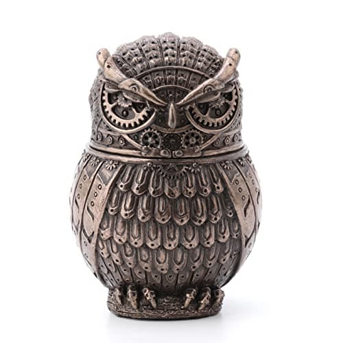 Image of Veronese Design 3 3/8" Steampunk Owl Resin Figurine Secret Stash Box Cast Bronze Finish