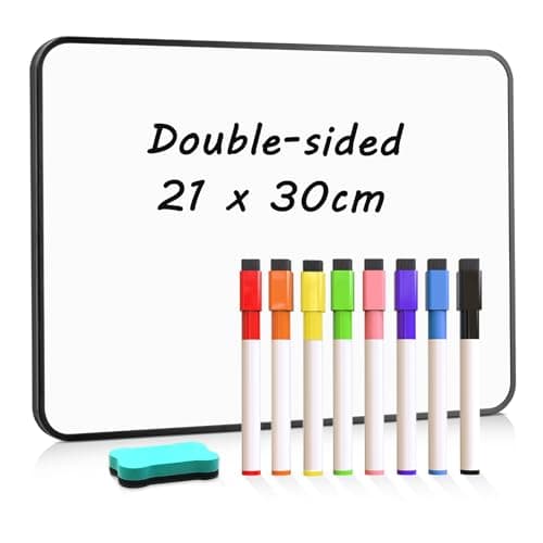 Image of QUEENLINK Double-Sided Magnetic Whiteboard, A4 Size Dry Erase White Board, 21X30cm Small Lap Boards Kit Portable Mini Classroom Whiteboard for Students and Children