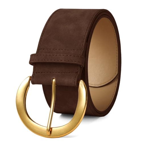 Image of WHIPPY Women Wide Faux Suede Belt for Jeans Dress Chunky Fashion Suede Belt Ladies Wide Belt with Gold BuckleCoffee,M: Fit waist 27"-31"