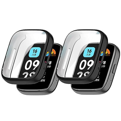 Image of Niboow Case [2 Pack] for Xiaomi Redmi Watch 3 Active, with Screen Protector, Flexible TPU Shockproof Scratch Proof Cover Case for Xiaomi Redmi Watch 3 Active - Black + Black