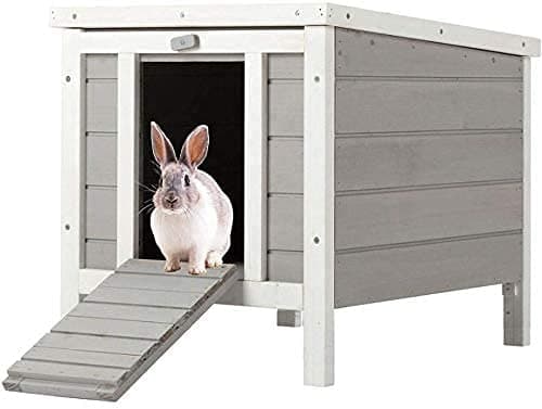 Image of Bunny Business Wooden Grey hide house, run shelter for rabbits and Guinea Pigs Rabbit hutch rabbit hutches and runs 50 x 42 x 43cm (Grey-Hide)