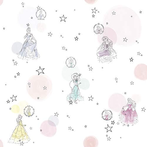 Image of Komar Disney Non-Woven Wallpaper - Princess Pretty Pastel - 1 Roll - Size: 10.05 x 0.53 m - Children's Room, Princess, Queen, Fairy Tale, Girls, Colourful