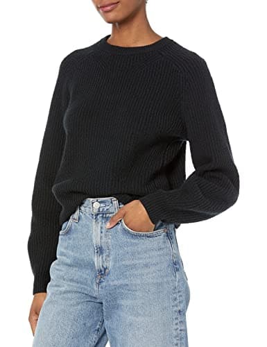 Image of Amazon Essentials Women's Crew Neck Rib Sweater, Black, S