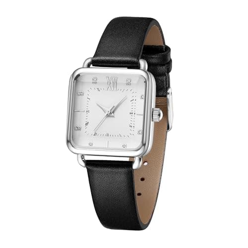 Image of SURVAN WatchDesigner Square Watches for Women Japanese Movement Ladies Fashion Dress Quartz Wristwatch White Square Dial Bead Nails Leather Strap Women Minimalist Watch