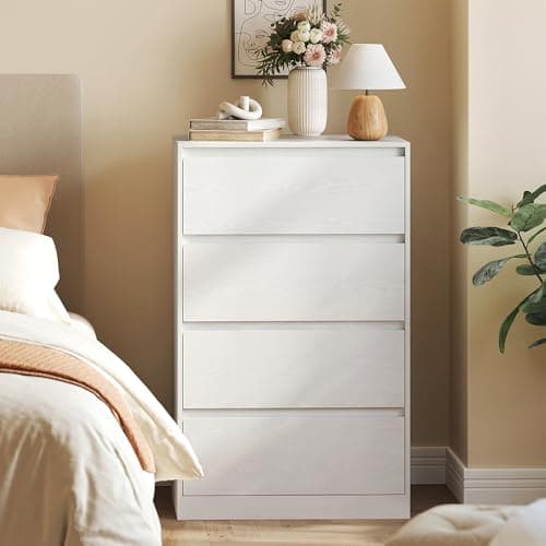 Image of VASAGLE KAILYN Collection - Chest of Drawers for Bedroom, Storage Organiser Unit with 4 Drawers, 40 x 60 x 97.4 cm, Modern Style, Snow White LTS614WE02