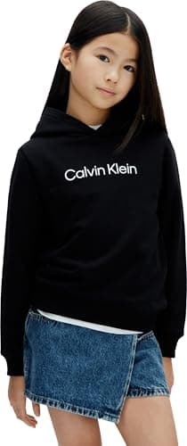 Image of Calvin Klein Unisex Kids Inst. Logo Reg. Terry Hoodie LV1CKSJB38 Pullover Hoodie, BLACK (Black [Csi] 25Cw1000175Ck), 6 Years