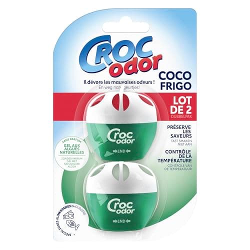 Image of Croc'Odor Fridge Deodoriser, Twin Pack, Unscented, Food Safe Formular with Temperature Indicator - 2 x 33 g, Packaging may vary