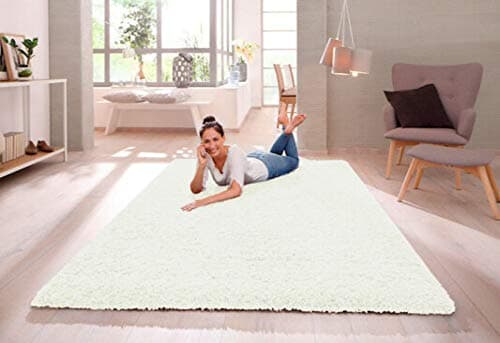 Image of SHAGGY RUG 30MM / 3cm Modern Rugs Living Room Extra Large Small Medium Rectangular Size Soft Touch Thick Pile Living Room Area Rugs Non Shedding (Cream Ivory, 80cm x 150cm (3ft x 5ft))