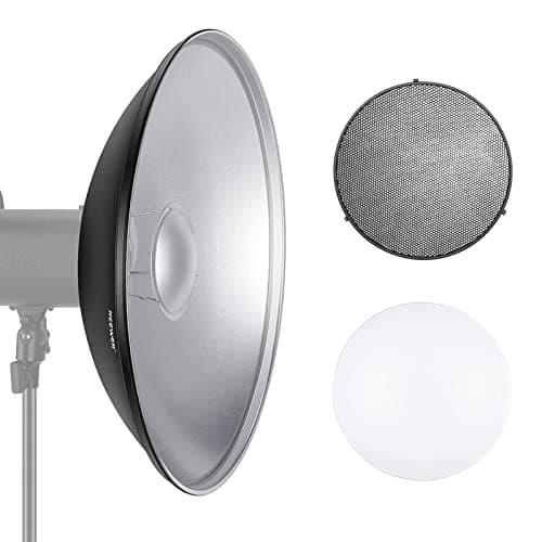 Image of NEEWER 21.6"/55cm Metal Beauty Dish Bowens Mount Reflector with White Diffuser, Honeycomb Grid for Strobe Flash Video Light Compatible with Godox AD600 NEEWER CB60 Q4 Vision 4 S101 Series, NK-NARC22