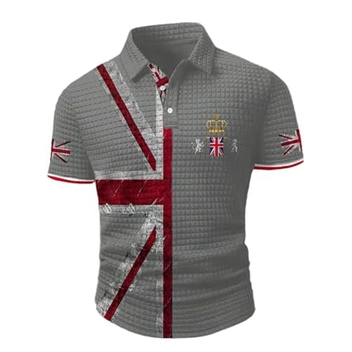 Image of England Top Men's Short Sleeve Casual Knit Polo British Print Summer Top Soft Touch Knit Shirt for Business Leisure Outdoor UK Flag T-Shirt