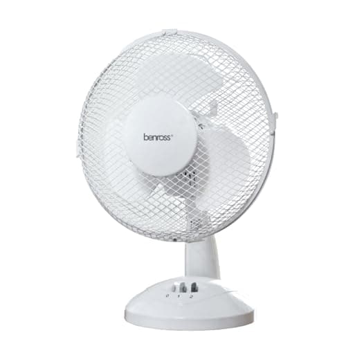 Image of Benross 43910 9-Inch Standing Desk Fan/Easy Push Control Buttons / 2 Speed Settings/Oscillating Head/Safety Guard/Use in Home, Office, Commercial & More / 20W