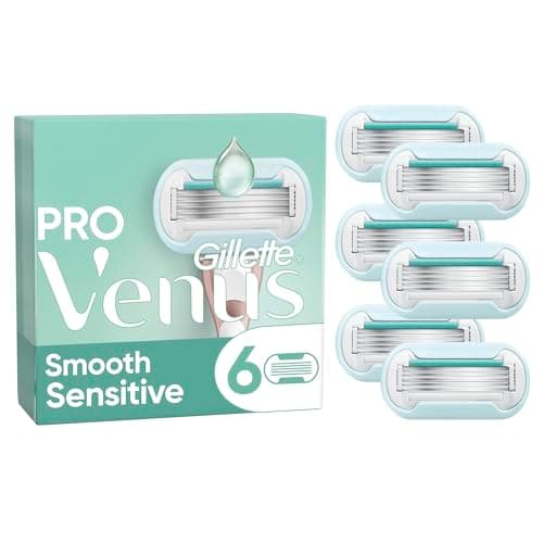 Image of Gillette Venus Pro Smooth Sensitive Women’s Razor Blade Refills, Pack of 6, 5 Blade System, Long Lasting Shave, SkinCushion Technology, Aloe Vera Lubrication, Sensitive Skin