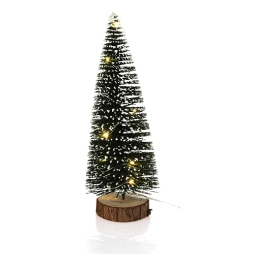 Image of Carousel Home LED Bottle Brush Christmas Tree Snowy Green Christmas Tree | Light-up Festive Snow-flocked Bottle Brush Tree | Bottle Brush Pine Christmas Village Tree - 30cm
