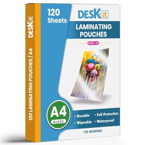 Image of 120 Sheets Deskit Laminating Pouches A4, Gloss,150 Microns - Clear and Durable Presentations - Ideal Rigidity for Everyday Use