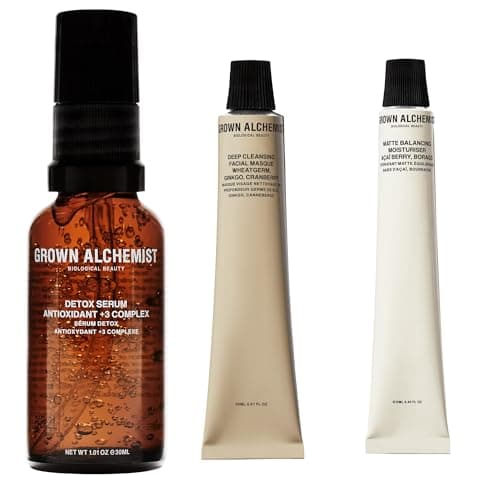 Image of Grown Alchemist Detox Essentials Skincare Kit - Skin Care Set Gift Exclusive - Detox Niacinamide Serum for Face 30 ml, Moisturising and Hydrating Matte Moisturiser 12 ml Deep Cleansing Face Mask 20 ml