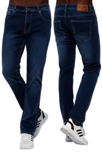 Image of Rock Rivet Mens Jeans Classic Straight Leg Casual Stretch Jean Regular Slim Fit Denim Pants (UK, Waist & Inseam, 32, 30, Navy)