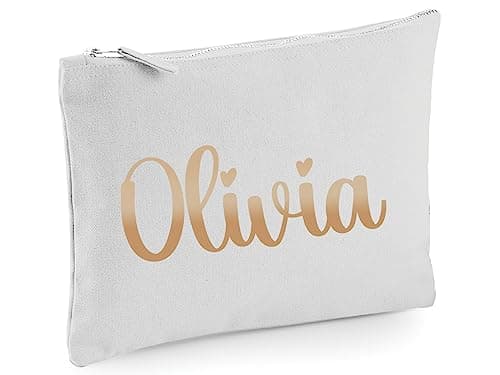Image of D&T Personalised Canvas Accessory Case Gift,Customised Gold Bag,Pouch Appreciation Gift for Her-Gift for Him #W530#08 Light Grey L