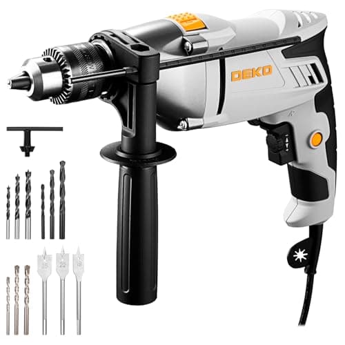 Image of 950W Corded Hammer Drill: DEKOPRO 48,000BPM,Rotary Hammer Drill with 13mm Keyed Metal Chuck, 360°Adjustable Handle,15pcs Accessories, Variable Speed for Concrete, Masonry, Wood and Soft Metals