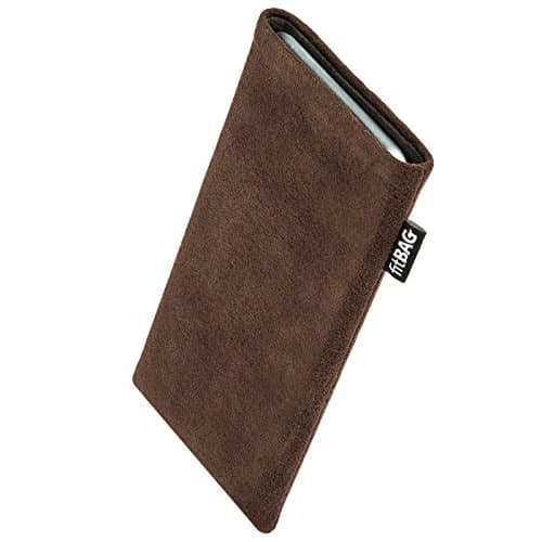 Image of fitBAG Classic Brown custom tailored sleeve for Apple iPhone 5 / 5s / SE 16GB 32GB 64GB | Made in Germany | Genuine Alcantara pouch case cover with MicroFibre lining for display cleaning